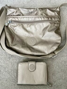 Kipling Metallic Taupe Crossbody Bag & Matching Wallet Set